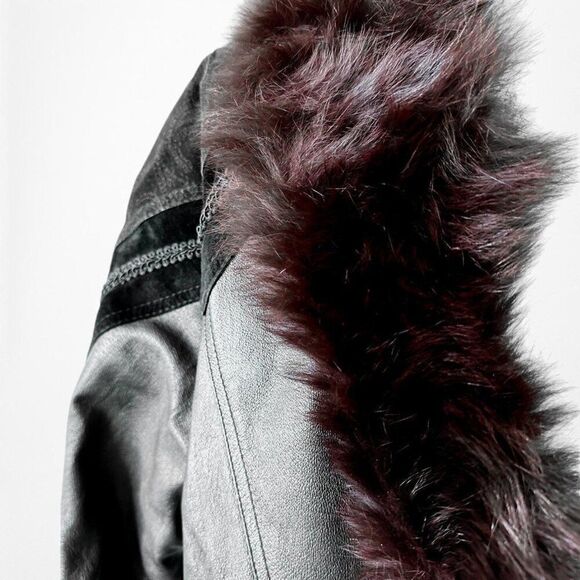 Vintage Y2K Black Leather Shoulder Padded Button Front Coat Jacket Size M - Picture 6 of 7